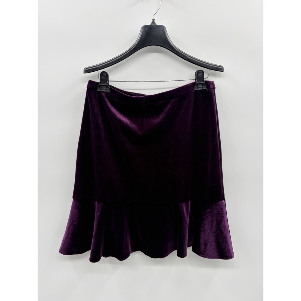 Nanette Lepore Womens Size 10 Velvet Skirt with Peplum Ruffle Hem in Purple 1971